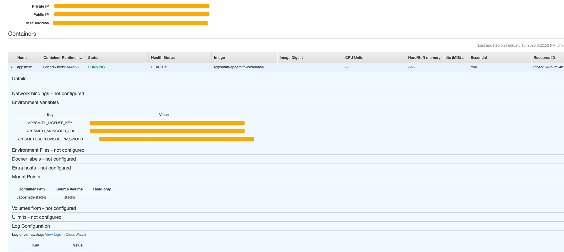 Log configuration