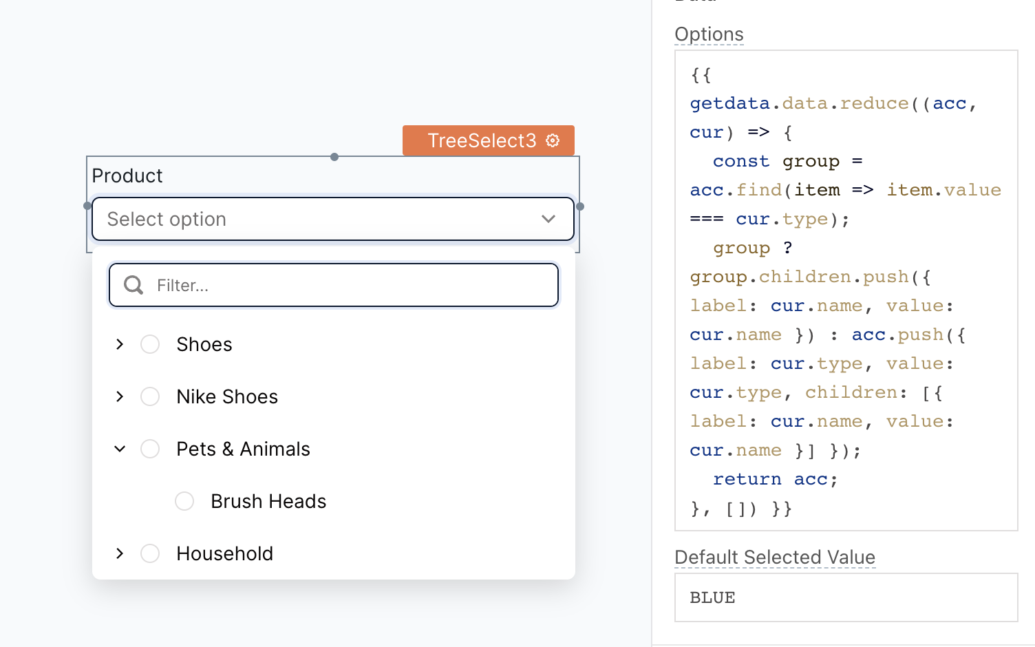 Display options dynamically